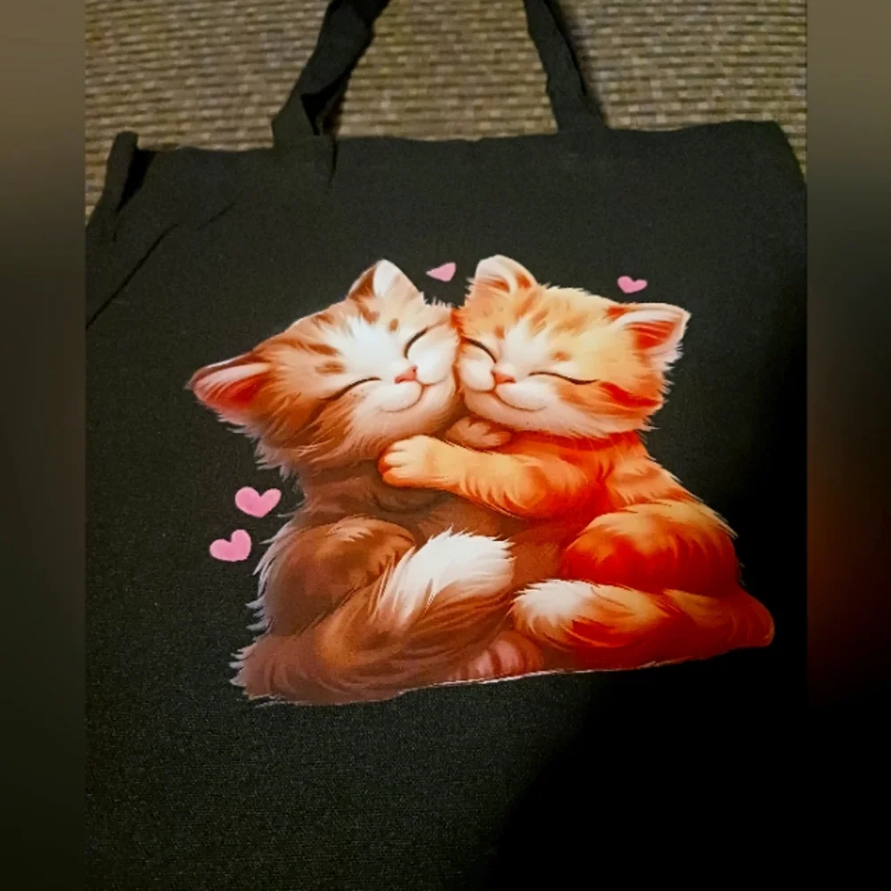 Black Cat Tote Bag with Cute Kittens